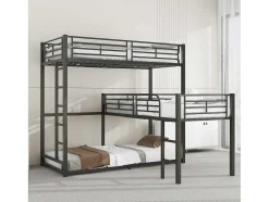 Vente-unique Kinderbed Stapelbed-Driedubbele Stapelbedden 90 X 200 Cm - Hoge Reling En Ladder - Metaal - Zwart