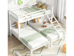 ModernLuxe Kinderbed Stapelbed-Driepersoonsstapelbed Met Lattenbodem - 90X200Cm - Massief Hout - Wit