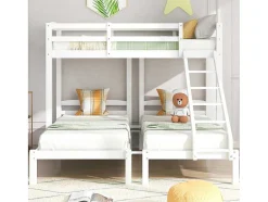ModernLuxe Kinderbed Stapelbed-Driepersoonsstapelbed Met Lattenbodem - 90X200Cm - Massief Hout - Wit