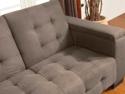 Vente-unique Klik-Klak En Bz Slaapbank-Driezits Bedbank Van Microvezel Devonshire Met Centraal Inklapbaar Tafeltje - Bruin