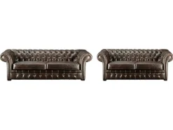 Vente-unique Bankstel 3+2-Driezits- En Tweezitsbank Chesterfield Clotaire Van 100% Leer Met Lived-In Aspect