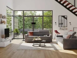 Vente-unique Speciale Modellen Zitbanken & Fauteuils-Driezits Express Slaapbank Van Stof Vizir - Grijs - Slaapafmeting Met Brede Latten 140 Cm - Matras 18 Cm