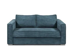 Vente-unique Slaapbank Met Matras-Driezits Express Slaapbank Van Ribfluweel - Blauw - Loreto