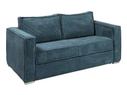 Vente-unique Slaapbank Met Matras-Driezits Express Slaapbank Van Ribfluweel - Blauw - Loreto
