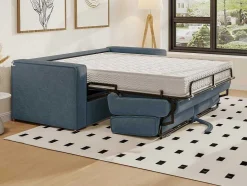 Vente-unique Slaapbank Met Matras-Driezits Express Slaapbank Van Ribfluweel - Blauw - Loreto