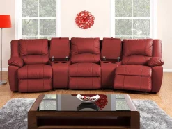 Vente-unique Set Zitbank + Fauteuil-Driezits Relaxbank En Relaxfauteuil Van Leer Aroma - Rood