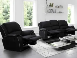 Vente-unique Set Zitbank + Fauteuil-Driezits Relaxbank En Relaxfauteuil Van Microvezel Hernani - Zwart