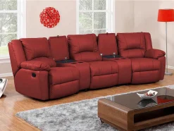 Vente-unique Relaxbanken Met Manuele Relaxfunctie-Driezits Relaxbank Van Leer Aroma - Rood