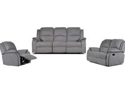 Vente-unique Set Zitbank + Fauteuil-Driezits, Tweezits Relaxbank En Relaxfauteuil Van Microvezel Hernani - Grijs