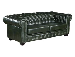LINEA SOFA Chesterfield Zitbank-Driezitsbank Chesterfield Brenton 100% Buffelleer - Empire Groen