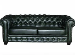 LINEA SOFA Chesterfield Zitbank-Driezitsbank Chesterfield Brenton 100% Buffelleer - Empire Groen