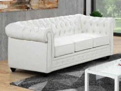 Vente-unique Kunstleren Zitbank-Driezitsbank Chesterfield Van Kunstleer - Wit
