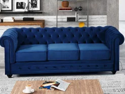 Vente-unique Driezitsbank-Driezitsbank Chesterfield - Fluweel - Koningsblauw
