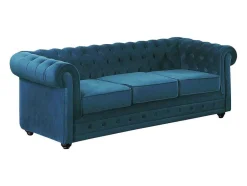Vente-unique Chesterfield Zitbank-Driezitsbank Chesterfield Fluweel - Eend Blauw