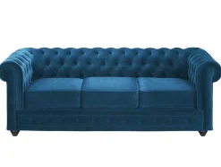 Vente-unique Chesterfield Zitbank-Driezitsbank Chesterfield Fluweel - Eend Blauw