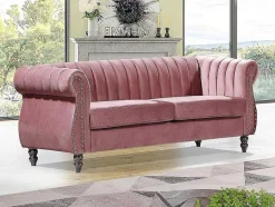 Vente-unique Chesterfield Zitbank-Driezitsbank Chesterfield In Oudroze Fluweel Trumbo