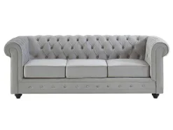 Vente-unique Zitbank-Driezitsbank Chesterfield - Fluweel - Licht Grijs