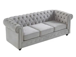 Vente-unique Zitbank-Driezitsbank Chesterfield - Fluweel - Licht Grijs