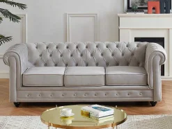 Vente-unique Zitbank-Driezitsbank Chesterfield - Fluweel - Licht Grijs