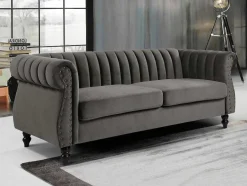 Vente-unique Chesterfield Zitbank-Driezitsbank Chesterfield Van Fluweel Trumbo - Antraciet