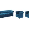 Vente-unique Set Zitbank + Fauteuil-Driezitsbank En 2 Fauteuils Chesterfield - Fluweel - Eend Blauw