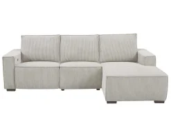 Vente-unique Aanbiedingen: Zitbank & Fauteuil-Driezitsbank En Elektrische Relaxfauteuil In Beige Ribfluweel Amelio