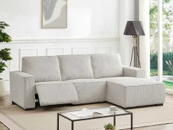 Vente-unique Aanbiedingen: Zitbank & Fauteuil-Driezitsbank En Elektrische Relaxfauteuil In Beige Ribfluweel Amelio