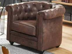 Vente-unique Set Zitbank + Fauteuil-Driezitsbank En Fauteuil Chesterfield Van Microvezel Met Vintage Look