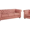 Vente-unique Set Zitbank + Fauteuil-Driezitsbank En Fauteuil Chesterfield - Fluweel - Pastel Roze