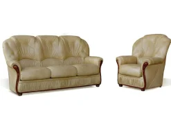 Vente-unique Set Zitbank + Fauteuil-Driezitsbank En Fauteuil Daphne Van 100% Buffel Leer - Beige