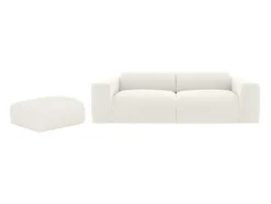 Vente-unique Set Zitbank + Fauteuil-Driezitsbank En Poef Van Witte Bouclestof Pogni Van Maison Cephy