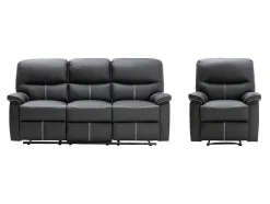 Vente-unique Set Zitbank + Fauteuil-Driezitsbank En Relaxfauteuil Canby - Kunstleer - Zwart