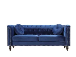 Vente-unique Chesterfield Zitbank-Driezitsbank In Koningsblauw Fluweel Turner