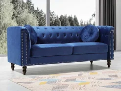 Vente-unique Chesterfield Zitbank-Driezitsbank In Koningsblauw Fluweel Turner