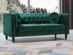 Vente-unique Chesterfield Zitbank-Driezitsbank In Smaragdgroene Fluweel Turner