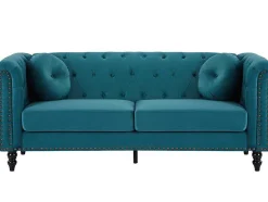 Vente-unique Chesterfield Zitbank-Driezitsbank Van Blauwgroen Velours Turner