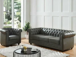 Vente-unique Chesterfield Zitbank-Driezitsbank Van Buffelleer Chesterfield - Grijs