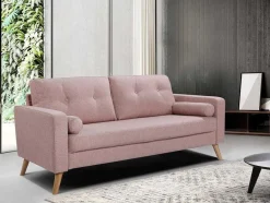 Vente-unique Scandinavisch-Driezitsbank Van Stof Met Woleffect Tatum - Roze