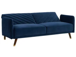 Vente-unique Klik-Klak En Bz Slaapbank-Driezitsbedbank Van Fluweel Joris - Blauw