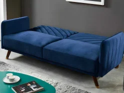 Vente-unique Klik-Klak En Bz Slaapbank-Driezitsbedbank Van Fluweel Joris - Blauw