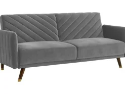 Vente-unique Klik-Klak En Bz Slaapbank-Driezitsbedbank Van Fluweel Joris - Lichtgrijs