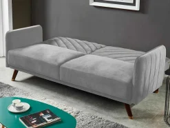 Vente-unique Klik-Klak En Bz Slaapbank-Driezitsbedbank Van Fluweel Joris - Lichtgrijs