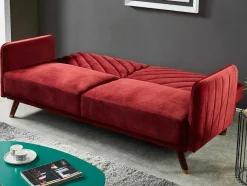Vente-unique Klik-Klak En Bz Slaapbank-Driezitsbedbank Van Fluweel Joris - Rood