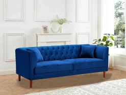 Vente-unique Stoffen Zitbank-Driezits-Chesterfield-Bank Van Nachtblauw Velours Arsene