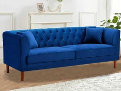 Vente-unique Stoffen Zitbank-Driezits-Chesterfield-Bank Van Nachtblauw Velours Arsene