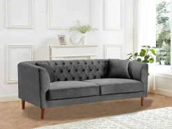 Vente-unique Chesterfield Zitbank-Driezits-Chesterfield-Bank Van Antracietkleurig Velours Arsene