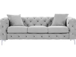 Vente-unique Chesterfield Zitbank-Driezits-Chesterfield-Bank Van Lichtgrijs Velours Edwina