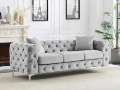 Vente-unique Chesterfield Zitbank-Driezits-Chesterfield-Bank Van Lichtgrijs Velours Edwina