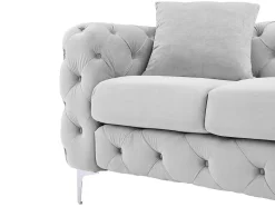 Vente-unique Chesterfield Zitbank-Driezits-Chesterfield-Bank Van Lichtgrijs Velours Edwina