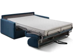 Vente-unique Speciale Modellen Zitbanken & Fauteuils-Driezits-Expressbedbank Van Fluweel Calife - Nachtblauw - Slaapruimte 140 Cm - Matras 14 Cm